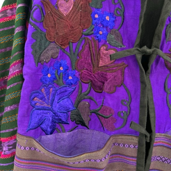 Vintage 70s Baja Jacket Embroidered Guatamalan Coat Colorful Floral Stripes | XL - Picture 9 of 14